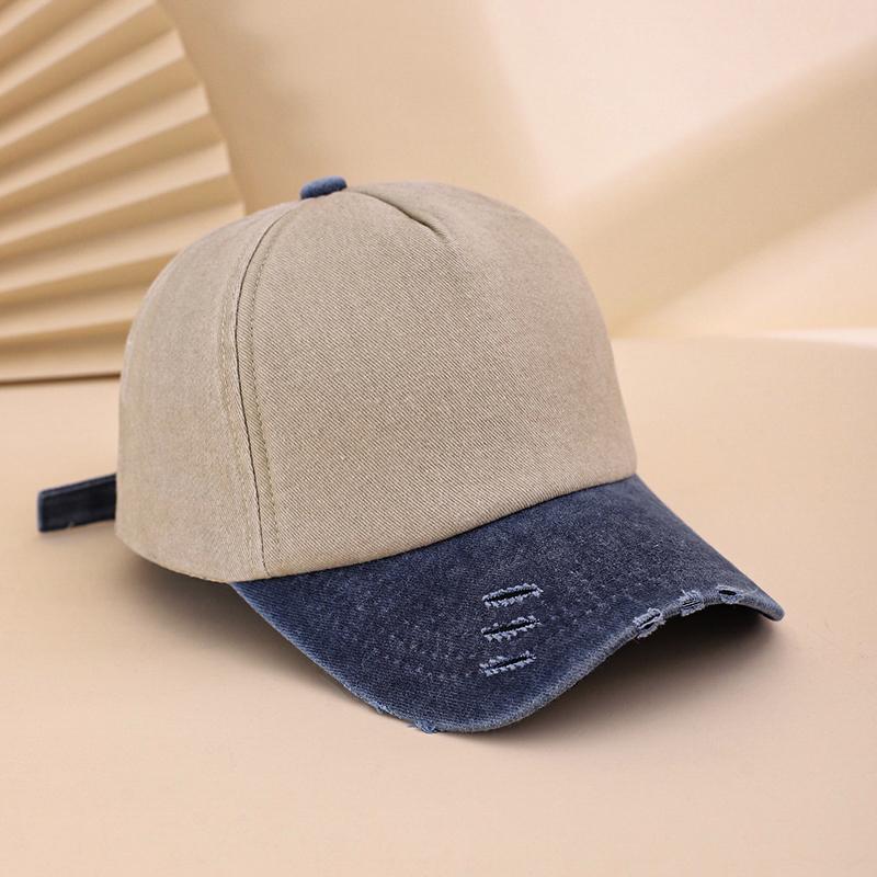 Solid-color frayed washed vintage sponge top baseball cap with patchwork design, casual and simple, versatile and easy to wear