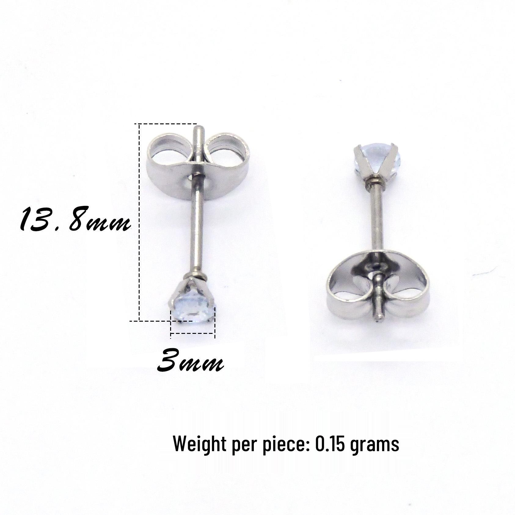 Stainless Steel Zirconia Four-Prong Round Stud Earrings - Trendy European & American Jewelry Accessories Steel