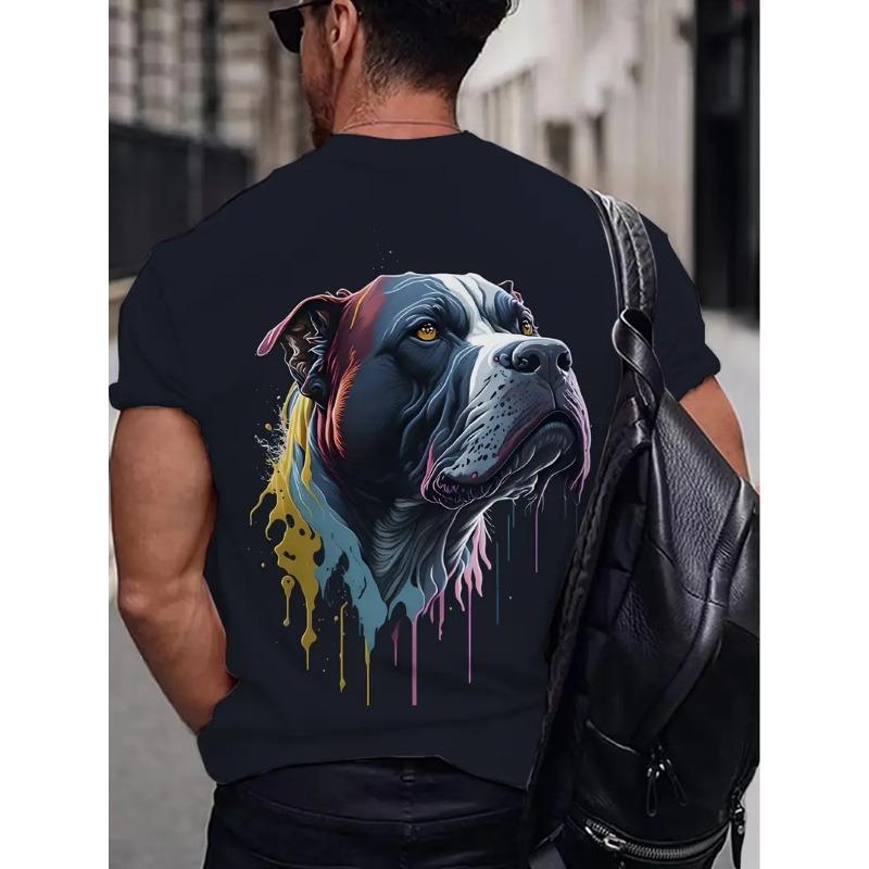 Men's 3D Printed Large Dog Pattern T-shirt Humorous Digital Printed Short Sleeved T-shirt Breathable Polyester Round Neck Casual