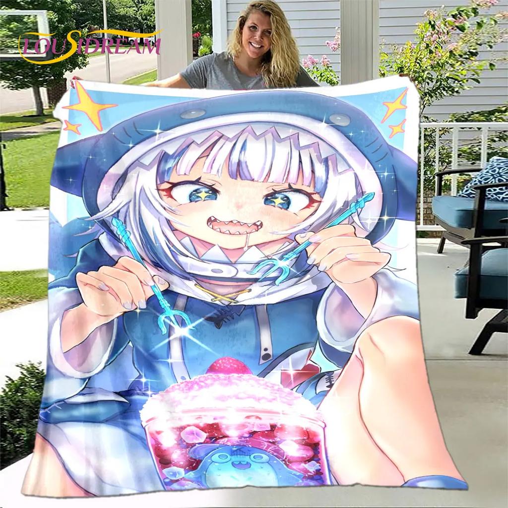 Cute Gawr Gura Hololive Anime Soft Plush Blanket,Flannel Blanket Throw Blanket for Living Room Bedroom Bed Sofa Picnic Cover Kid