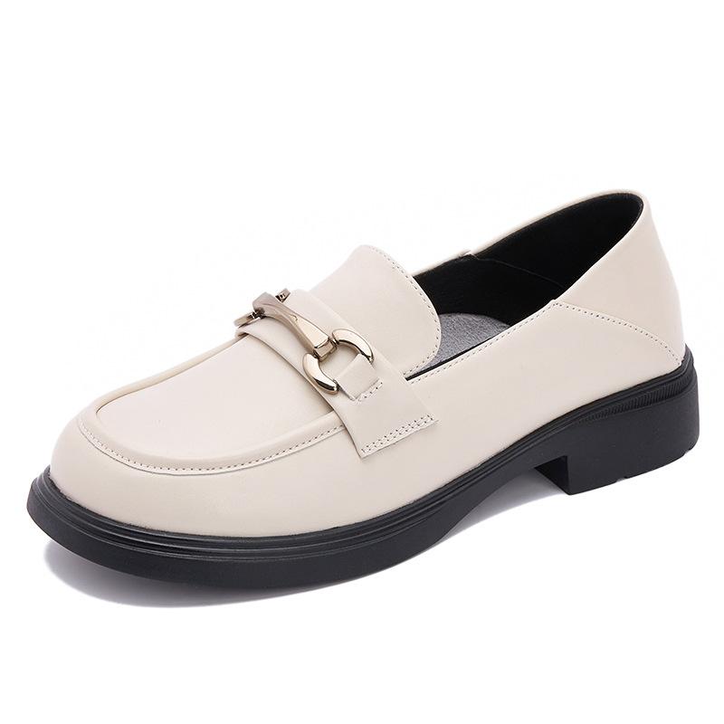 

Leather loafers women s flat 2025 spring new one-pedal Japanese small leather shoes horse buckle basic single shoes 40