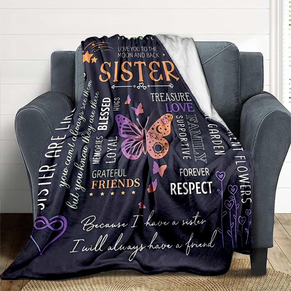1pc To Sister Quotes Blanket, Lightweight Flannel Throw For Sofa, Bed, Travel, Camping, Livingroom, Office, Couch, Chair, And Bed,