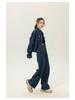 Patchwork Embroidery Denim Jacket and Wide-Leg Pants Set for Men & Women - Autumn Fashion, Retro College Style