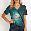 Womens Casual V Neck Pullover Top Halloween Print Short Sleeve Lightweight Blouse for Daily Wear