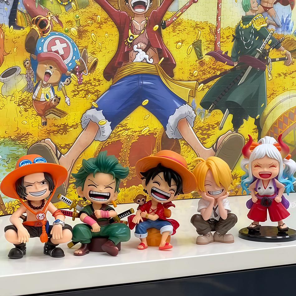 Anime Peripheral Series One Piece Luffy Solon Sanji Q-Version Sitting Posture Children'S Model Figurine Toy Gift Collectibles