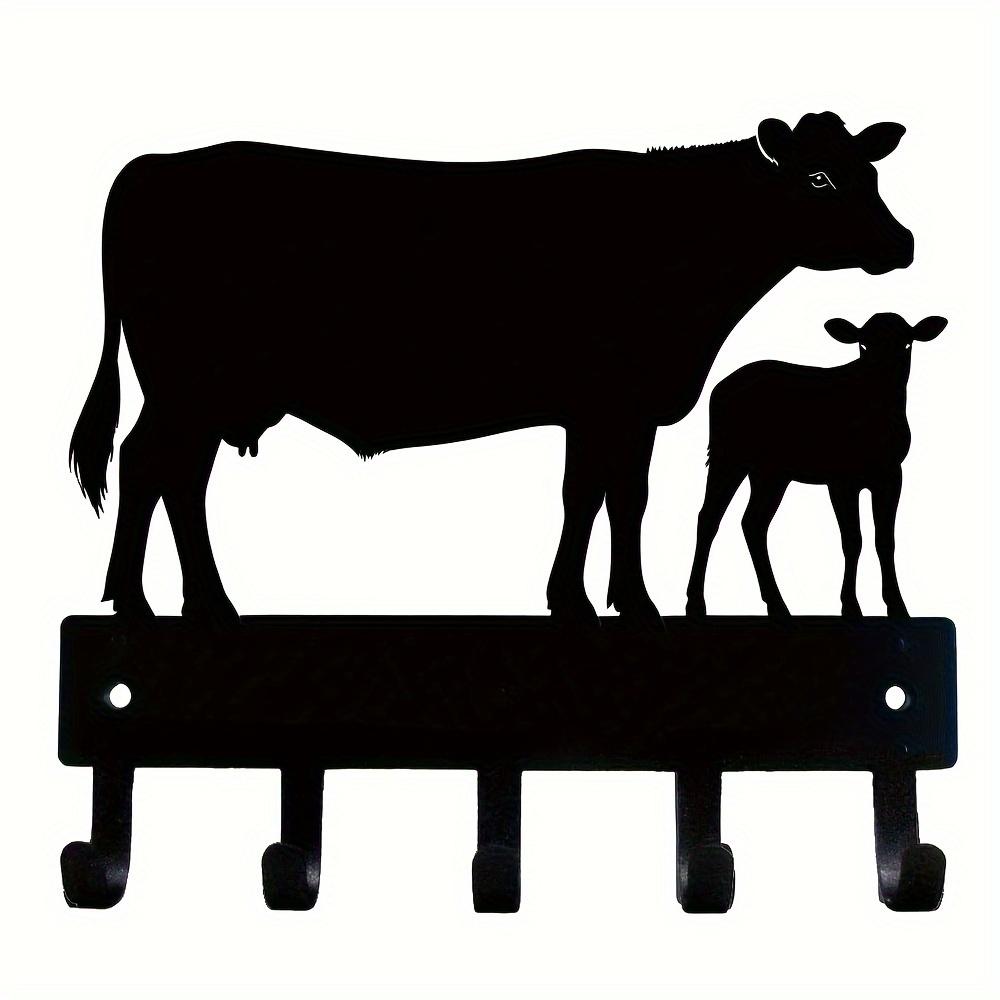 1pc Cow and Calf Cattle Farm Key Rack Holder - Small 6 Inch Wide Metal Wall Art Wall-mounted Hooks Key Holder Coat Rack