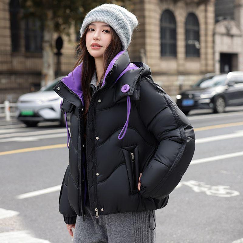 Winter Womens Short Padded Coat Fashion Thick Warm Color Block Quilted Jacket Windproof Outwear