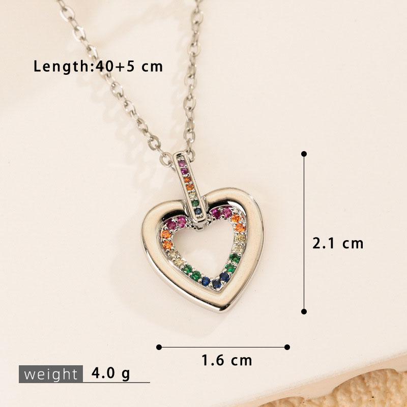 Gold & Silver Plated Rainbow CZ Hollow Heart Necklace, Delicate Jewelry for Women