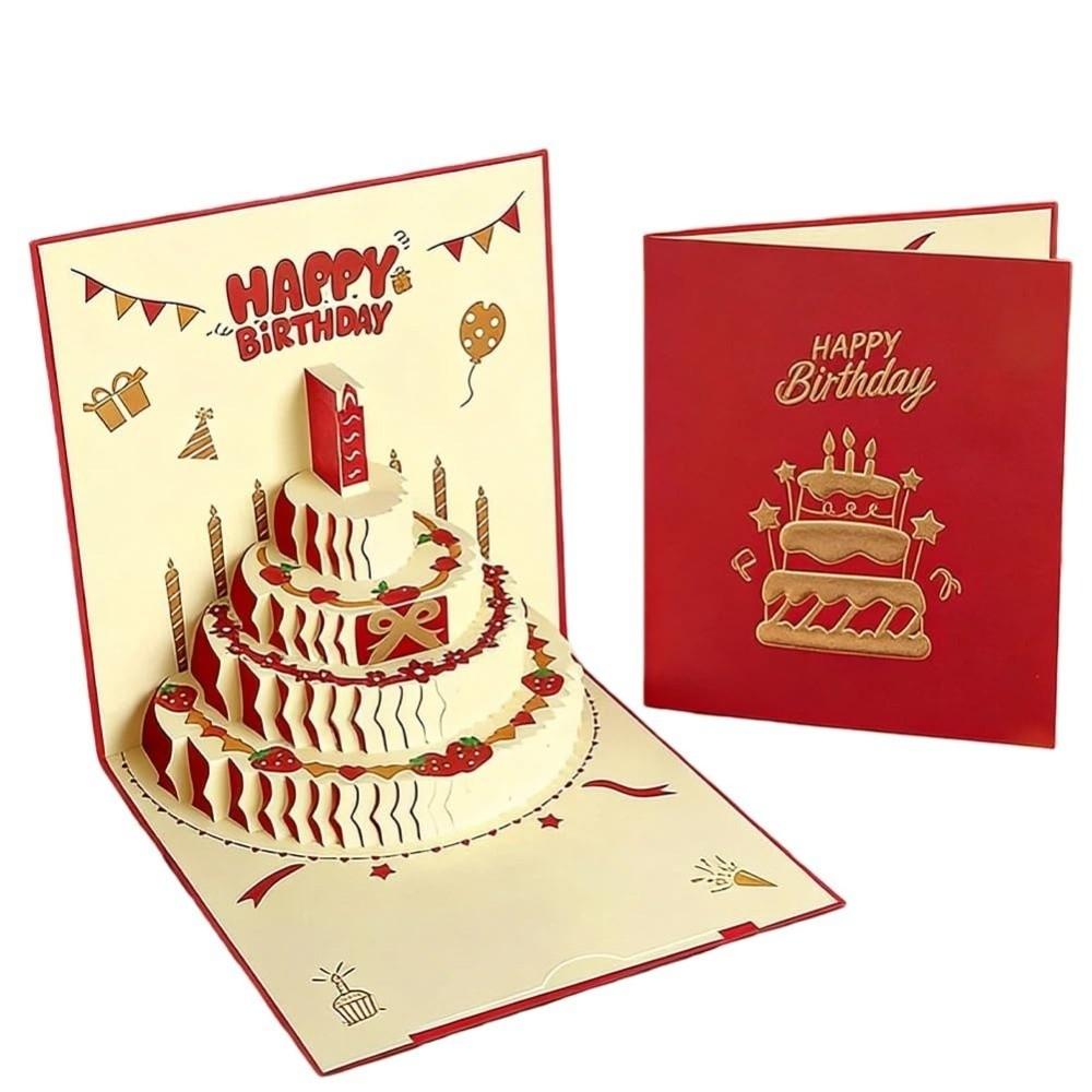 Four-Layer Cake 3D Happy Birthday Card with Envelope Birthday Cake Card Kids Gift