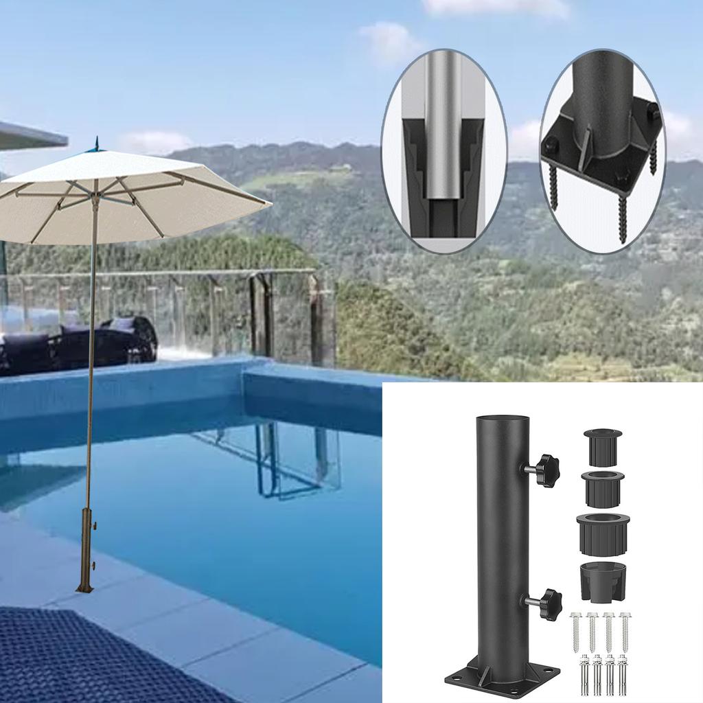 Outdoor Deck Umbrella Mount Bracket Umbrella Base Flag Pole Holder Stand with Umbrella Sleeves and Screws Replacement