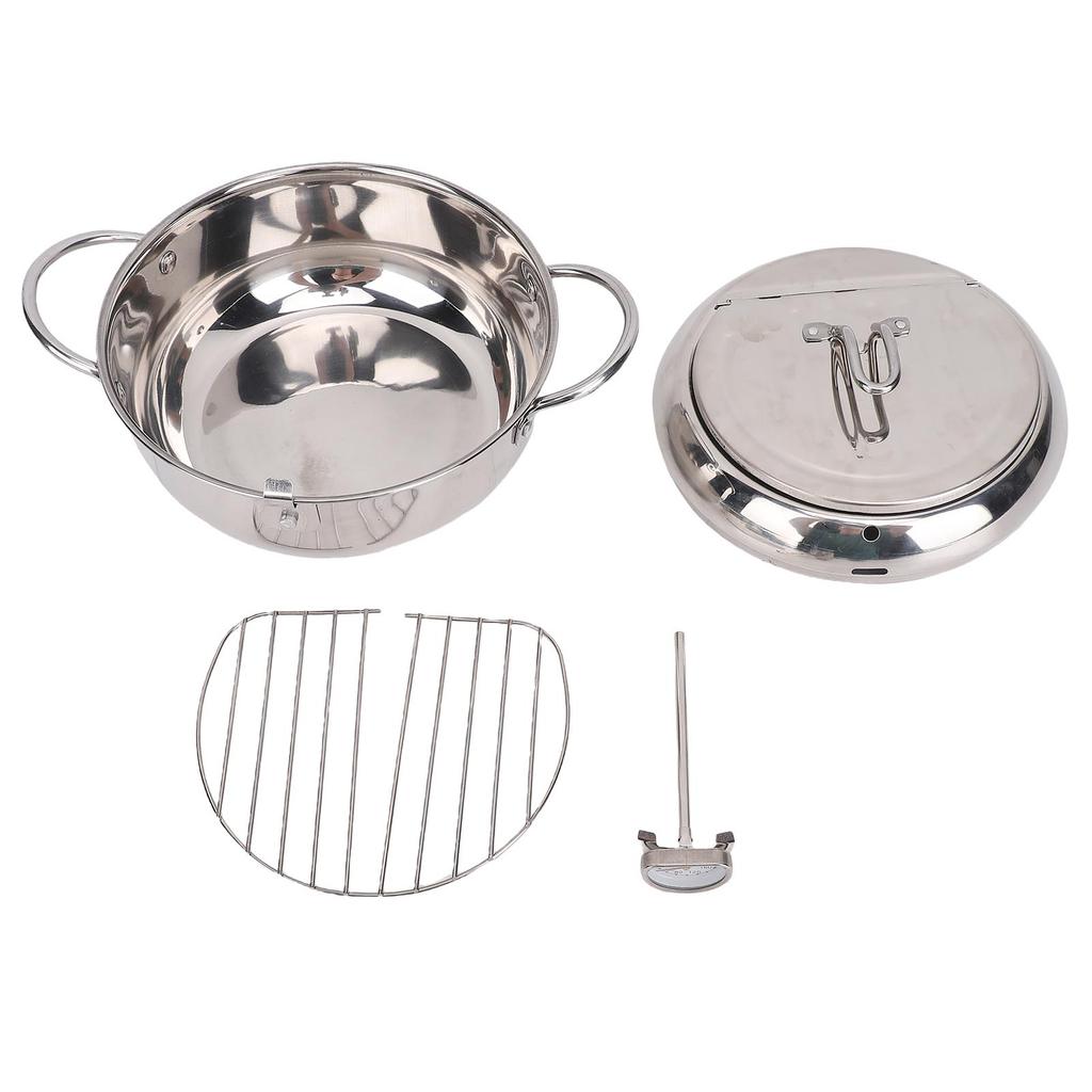 Deep Fryer Pot 201 Stainless Steel 2.2L Japanese Frying Pot with Oil Drain Temperature Control and Lid for Kitchen Stove