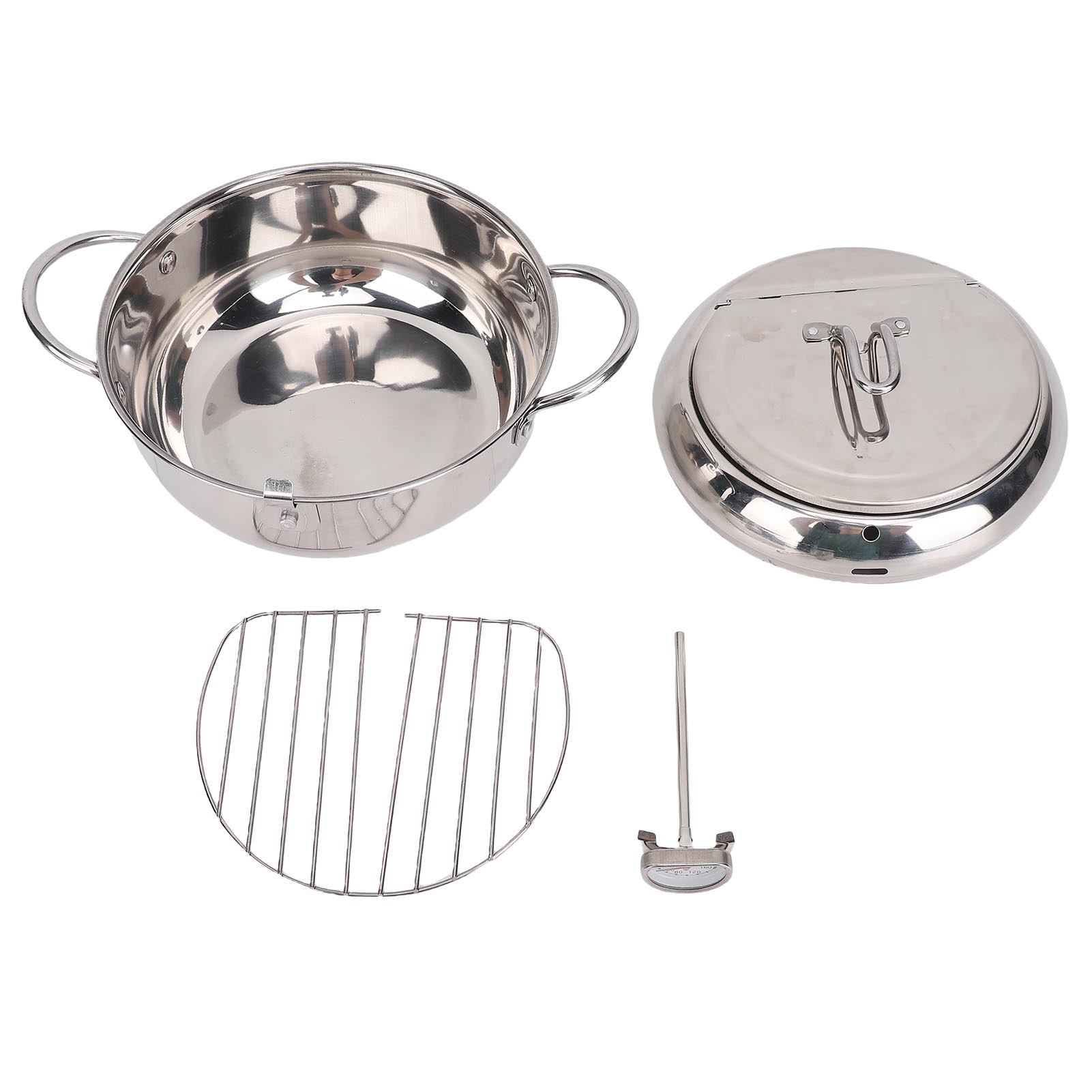 

Deep Fryer Pot 201 Stainless Steel 2.2L Japanese Frying Pot with Oil Drain Temperature Control and Lid for Kitchen Stove