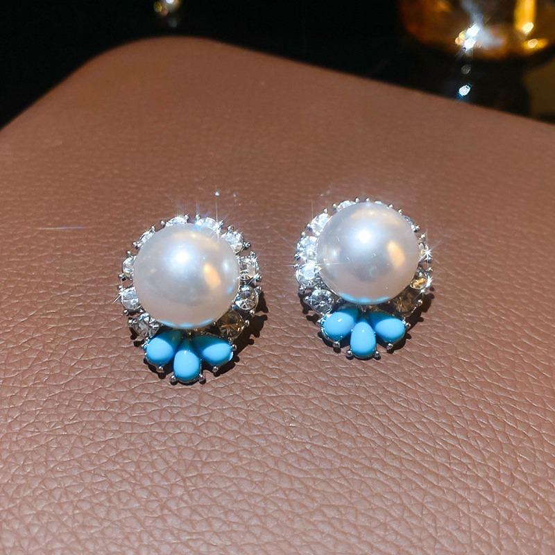 Pocket Pearl Diamond Resin Pearl Stud Earrings Bracelet Necklace Set Princess Light Luxury High-end Jewelry