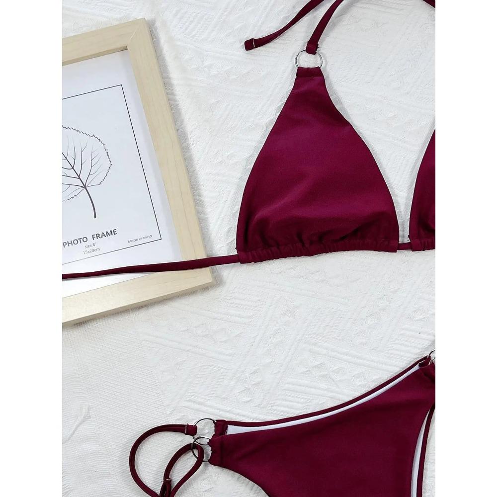 Seturi Bikini Femei cu Gât Legat costume de baie din două piese Culoare Roșu Vin și Maro Costume de Baie 2025 micro bikini Biquini conjunto de bikini