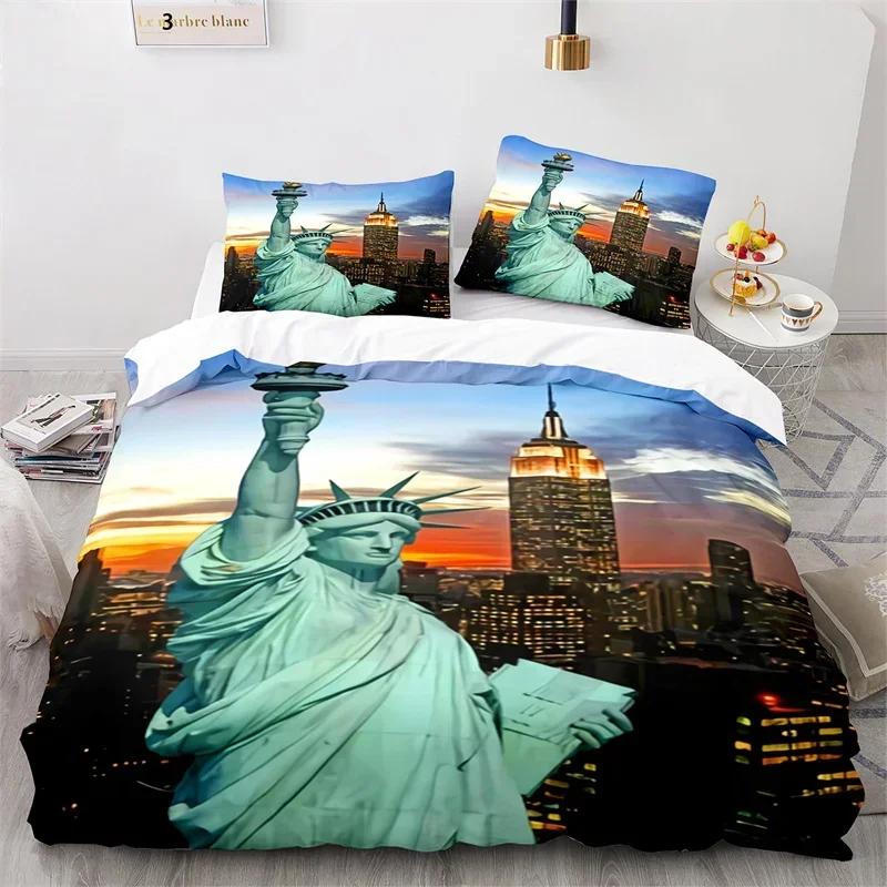 Luxury New 3D Print Statue of Liberty Duvet Cover King Microfiber World Famous Building Bedding Set New York Landmark Cityscape