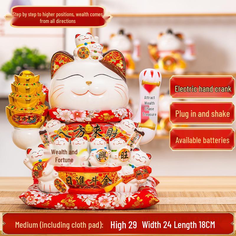 Large Waving Hand Lucky Cat Ornament - Cashier Desk Home Decor Gift