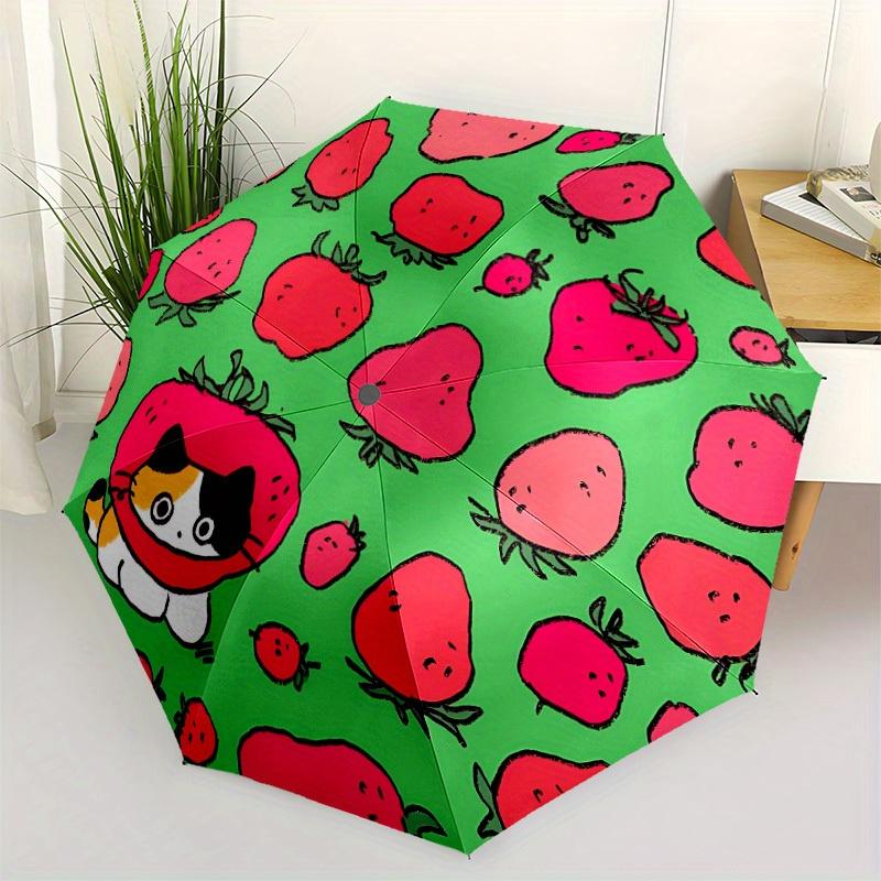 1pc Strawberry Cat Automatic Opening/closing Umbrella with Auto Open/Close, Windproof, Foldable Sunshade, Perfect Gift for Friends, Durable