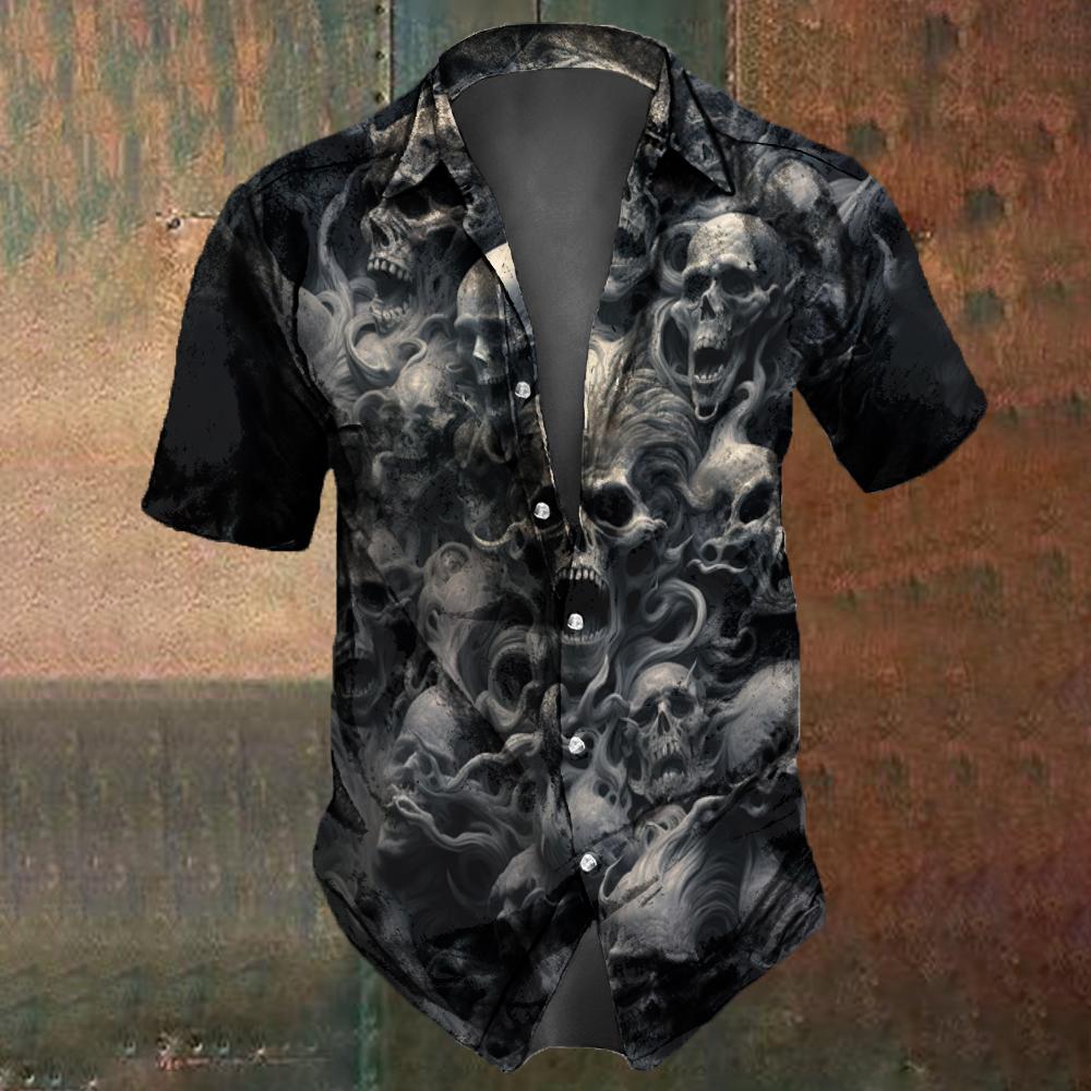 Flowers Skull Print Men s Shirt Summer Fashion Retro Horror Skull Street Hip-Hop Trend Top Men s Shirt Oversized T-Shirt S