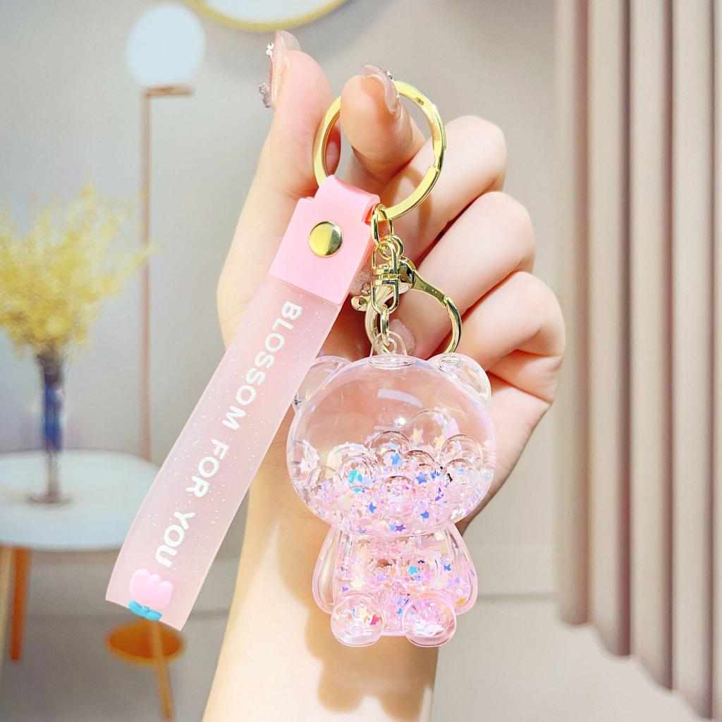 Creative Candy Bear Oil-Filled Keychain with Flowing Sand Pendant