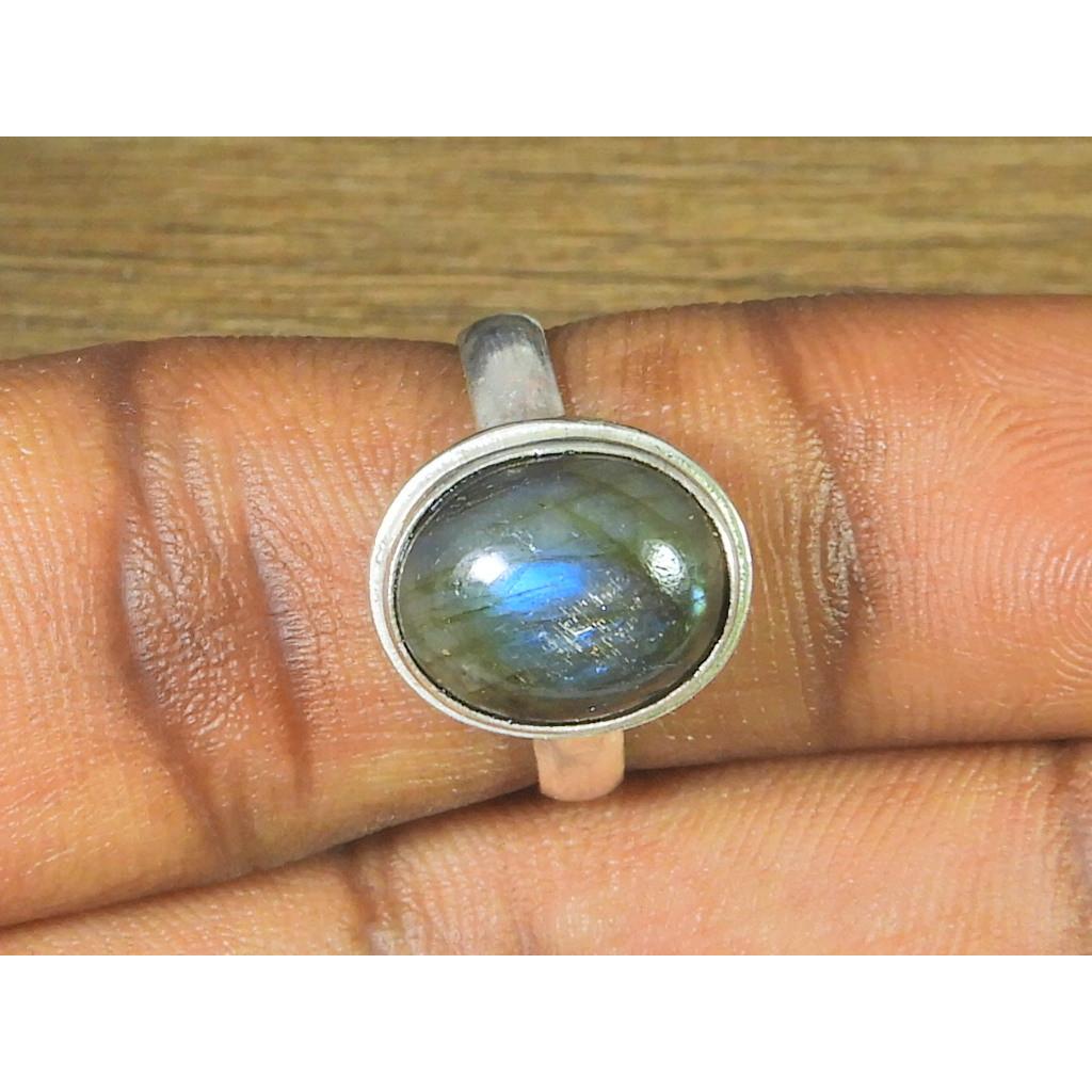 

Oval Labradorite Ring US-7 Solid 925 Sterling Silver Chunky Gemstone Ring MK-12