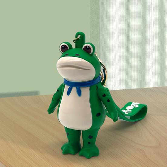 Frog Keychain Saluting Button Link Hands Realistic Texture Blue Scarf Frog Key Chain Mini Portable Lobster Clasp Backpack Pendant