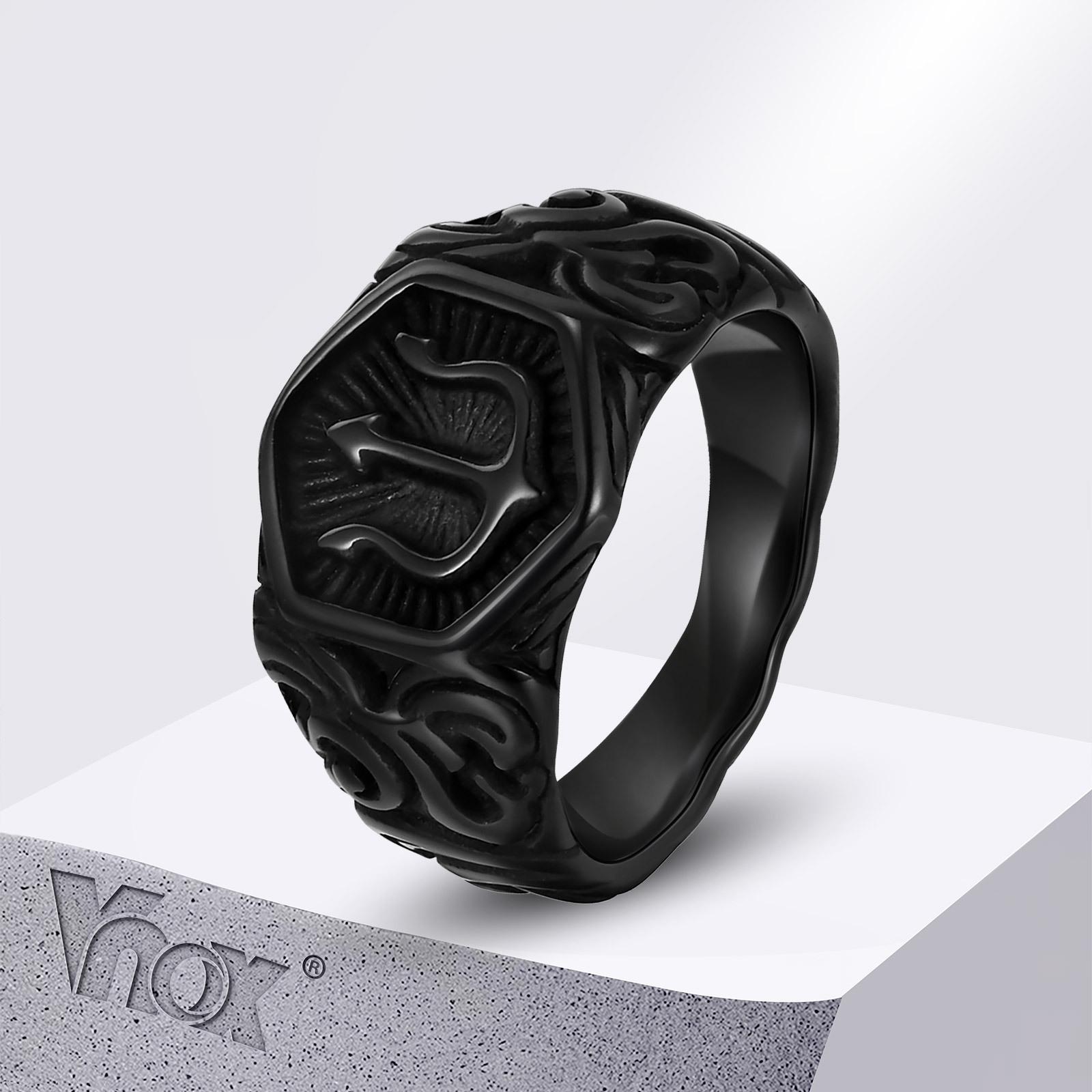 

Vnox Черное кольцо-печатка с трезубцем для мужчин, 13,3 мм, массивное широкое шестиугольное геометрическое кольцо на палец, украшение-символ силы 7