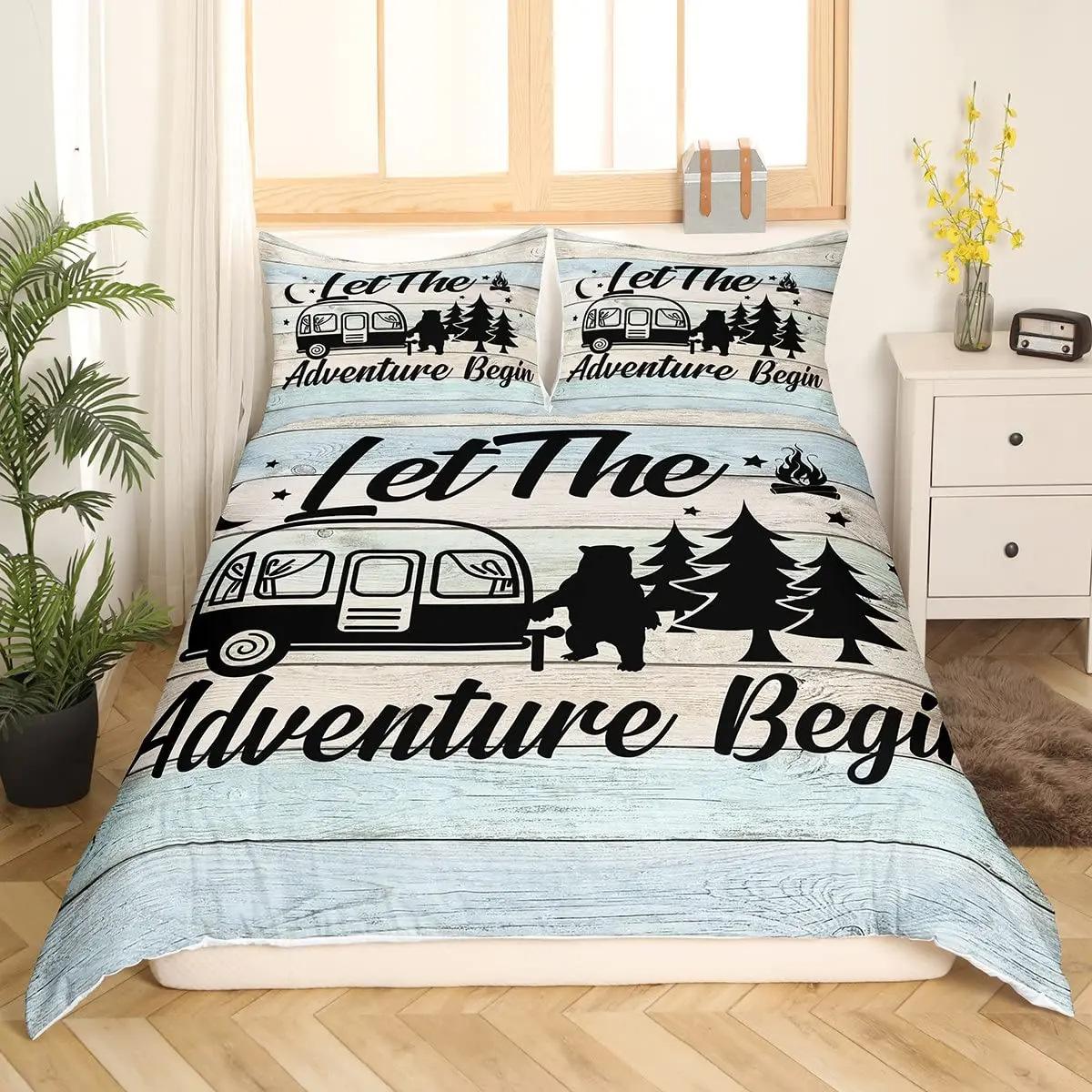 

Happy Camping Duvet Set Retro Style Bedding Set Three-Piece Set EU single 135*200