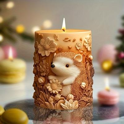 Cute Hedgehog Relief Cylindrical Candle Silicone Mold Flower Hedgehog Relief Cylindrical Resin Mold Hedgehog Relief Gypsum Molds