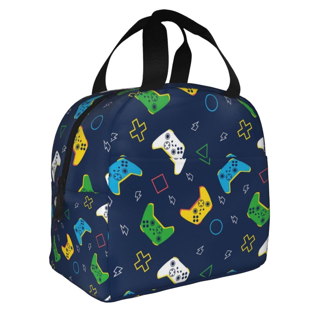Cartoon Game Console Pattern Insulated Lunch Bag Thermal Bag Reusable Large Tote Lunch Box for Men Women Beach Outdoor