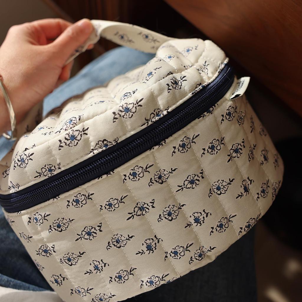 Miucatch Large Capacity Makeup Cosmetic Storage Box with 3D Pouch with Floral Portable Travel Storage Inner Makeup Pouch Pouch, Box, Handle,