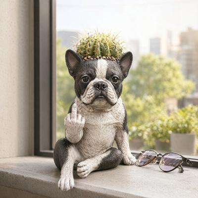 Pot de Fleur Drôle, Pot de Fleur Chien Doigt d'Honneur, Pot à Fleurs Résine Succulentes pour Intérieur Extérieur, Décoration de Bureau Créative et Cadeau Gag pour Amoureux des Chiens