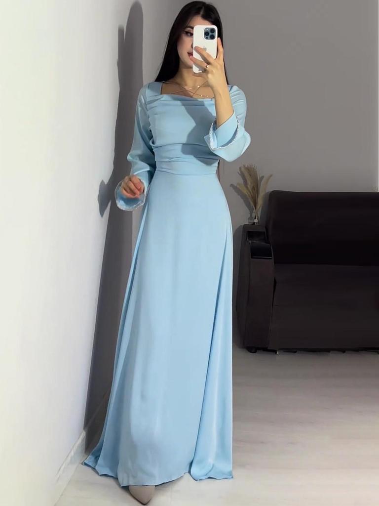 2024 Rhinestone Embellished Slim Fit Satin Dress with Woven Ribbon