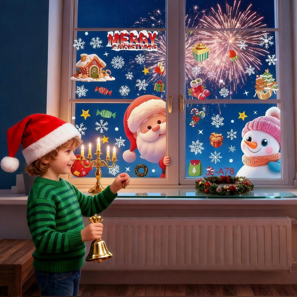 4 Christmas window stickers Self Adhesive Home Decor Holiday Window Clings colorful Christmas window stickers for Glass