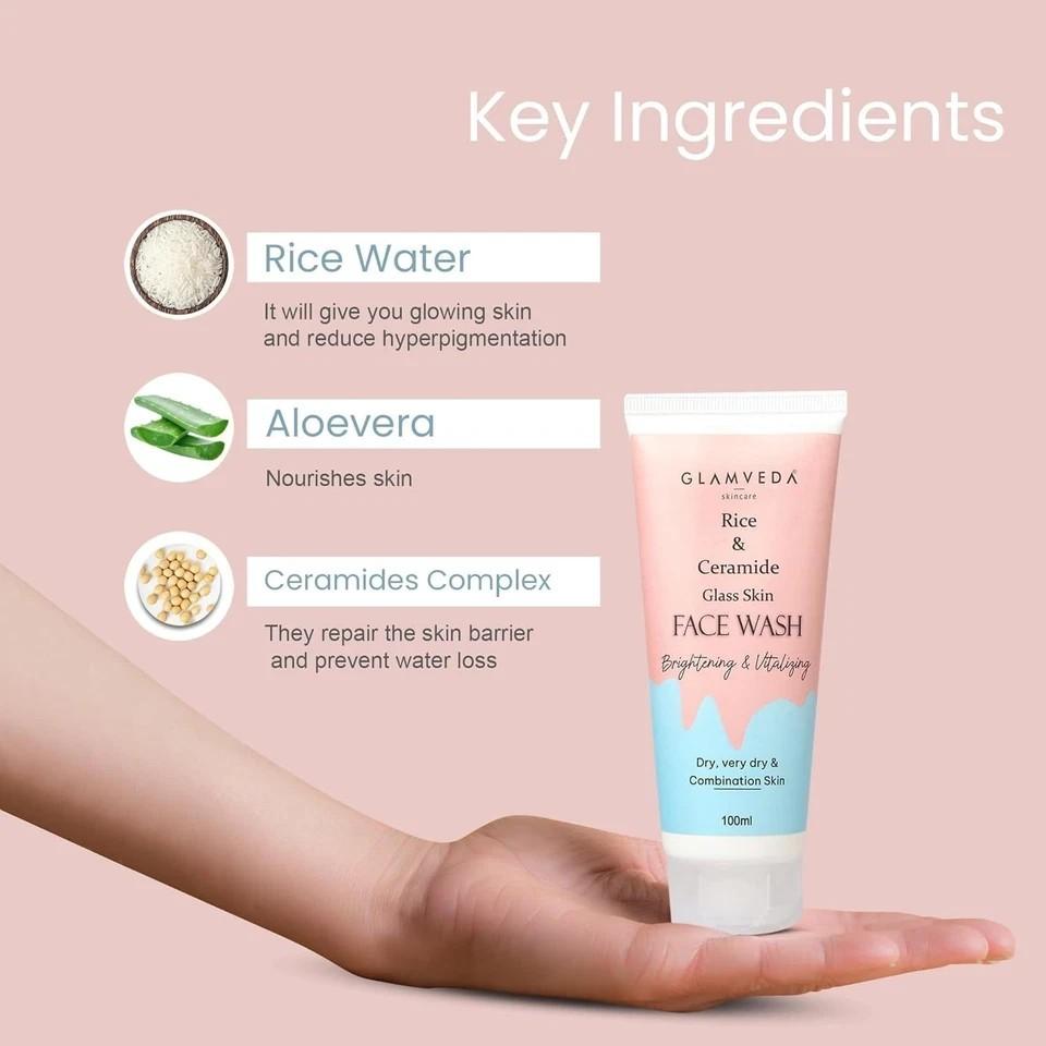 Glamveda Rice And Ceramide Face Wash For Glowing Skin 100ml