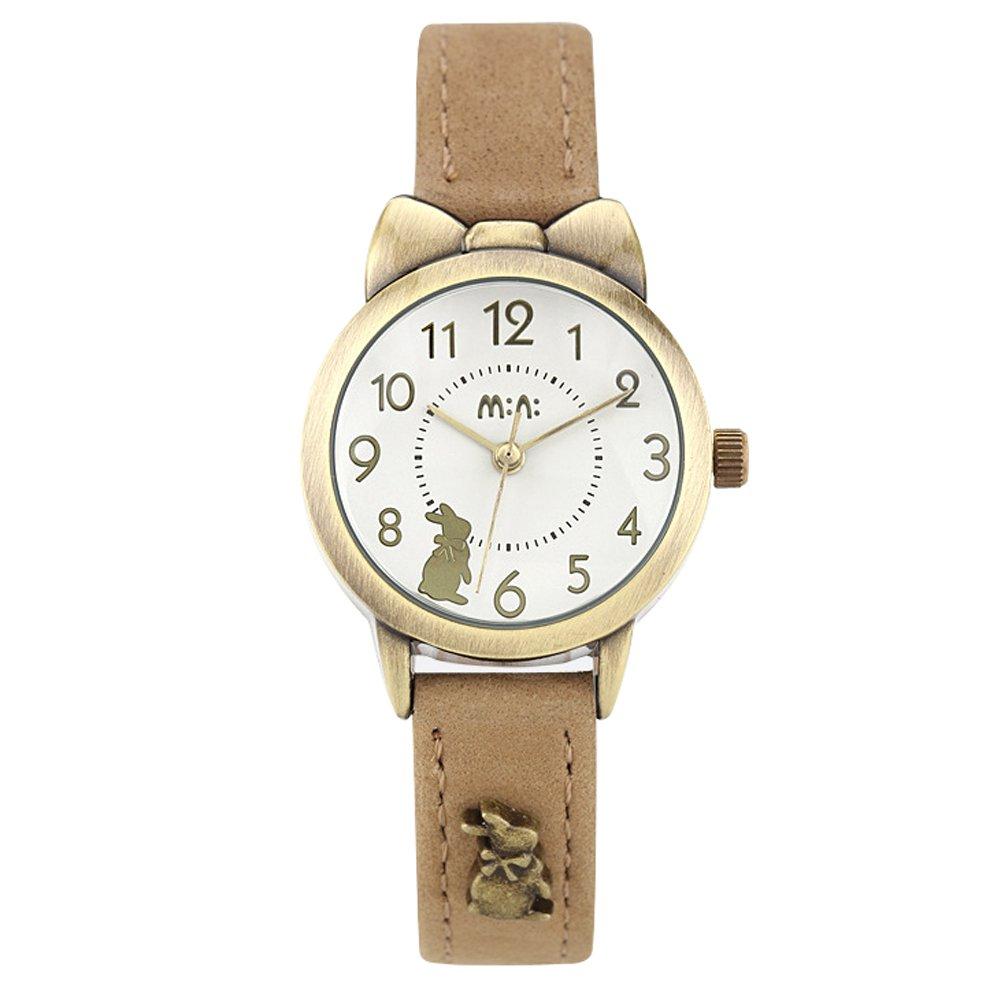 Cute Rabbit fq234 Khaki Leather Student Kids Watch Girls' Watch, Strap, Girls'