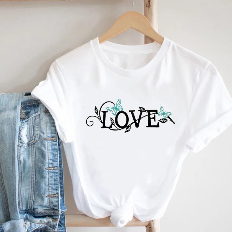 (Asian Size) letter love cute 90s Lady Female Top Printed Women Tee Clothing Casual T Shirt Fashion Graphic Short Sleeve T-shirts