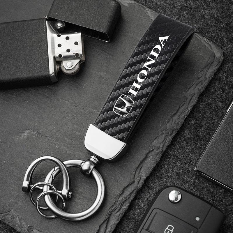 UNYDV1 Car Titanium Alloy Keychains Carbon Fiber Style Key Chain For Honda Civic Accord Fit Jazz Pilot CRV Odyssey Passport City HRV