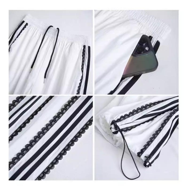 Lace Quick-drying Sweatpants Women's Spring and Summer New Casual Pants High Waist Drape Loose Wide-leg Straight-leg Pants