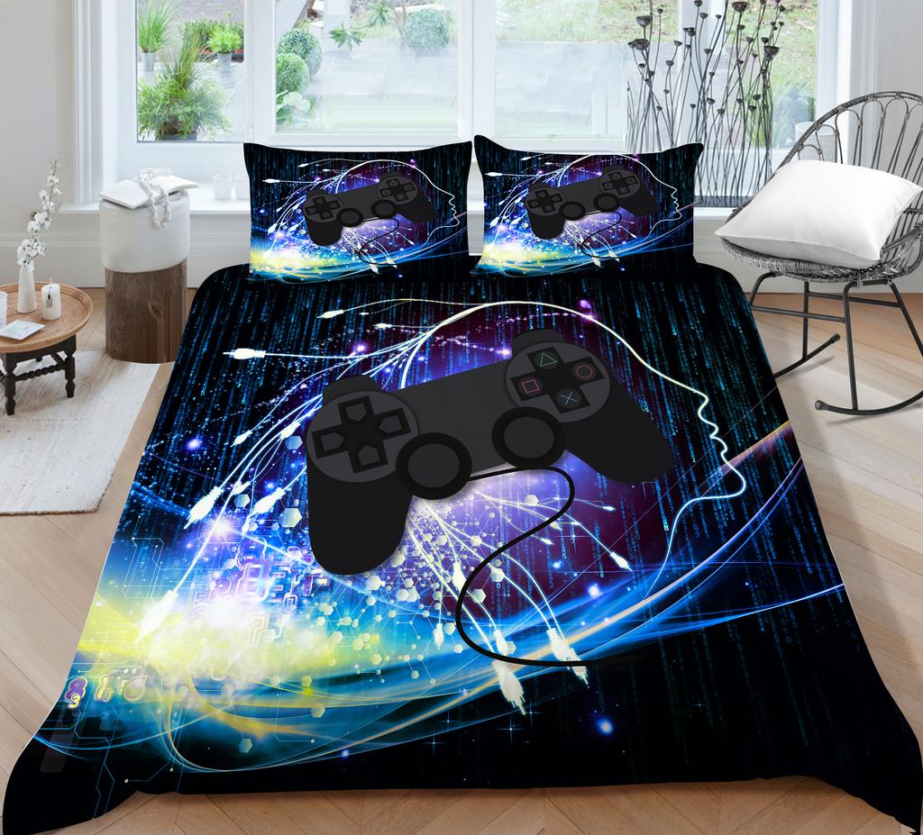 3D Technology Gaming Console Series Bedding Set with High-definition Digital Printing Game Handle, Down Duvet Cover and Pillowcase 2/3 Pieces