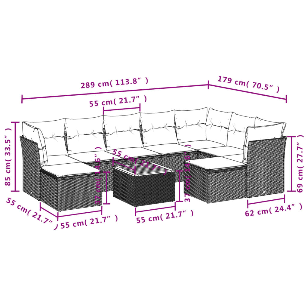 Vidaxl 10-Cz. Set da Giardino, Cuscini Rattan Nero Pe