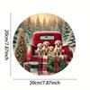 Rustic Round Metal Sign Dog Red Truck Christmas Wall Decor