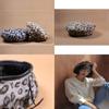 Women Vintage Leopard Print Wool Soft Winter Warm Beret Classic Beanie Hat