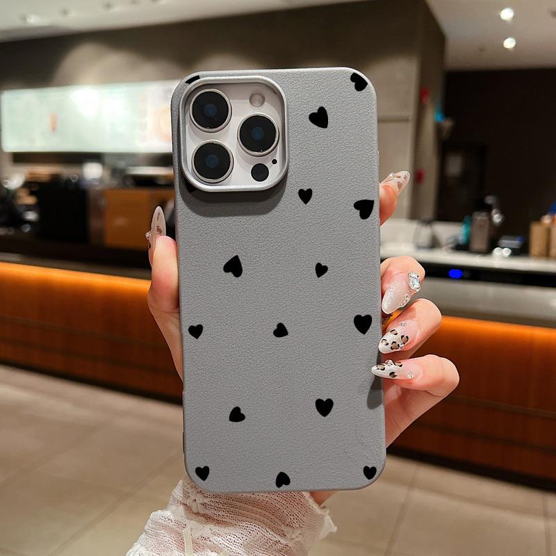 

Кожаный чехол с текстурой черного цвета с рисунком сердец любви для iPhone 16 15 Pro 14 Plus 13 12 11 Pro Max Xs Xr 8 7 Plus, ударопрочный, мягкий, из ТПУ, тонкий чехол iPhone 8 Plus / 7 Plus серый
