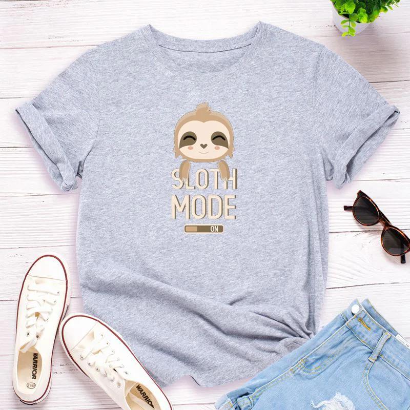 

Принт «Режим ленивца» Женская футболка с коротким рукавом, круглым вырезом, свободная Женская футболка, Женская футболка, Топы, Одежда, Camisetas Mujer XXXL светло-серый