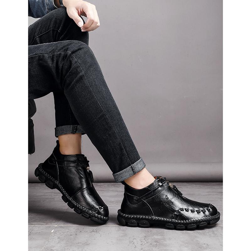 Bottes d'automne et d'hiver pour hommes, chaussures en cuir véritable, décontractées, noires, grande taille 45, collection 2025