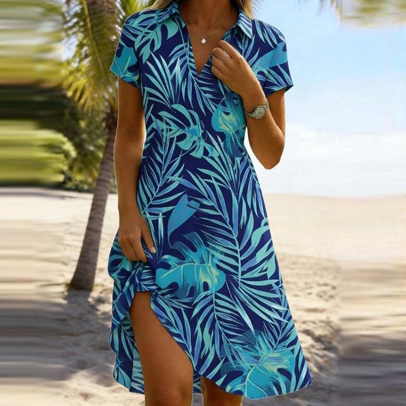 2026 V-Neck Short-Sleeve Bohemian Beach Dress for Women