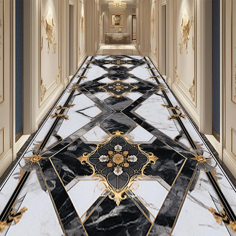 Luxury Long Corridor Carpet European High End Hallway Carpet Non-slip Stairway Home Decor Rug Washable Runner Aisle Kitchen Mats