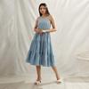 Casual Long Dress Women Floral Print Square Neck A-line Linen Summer Dress