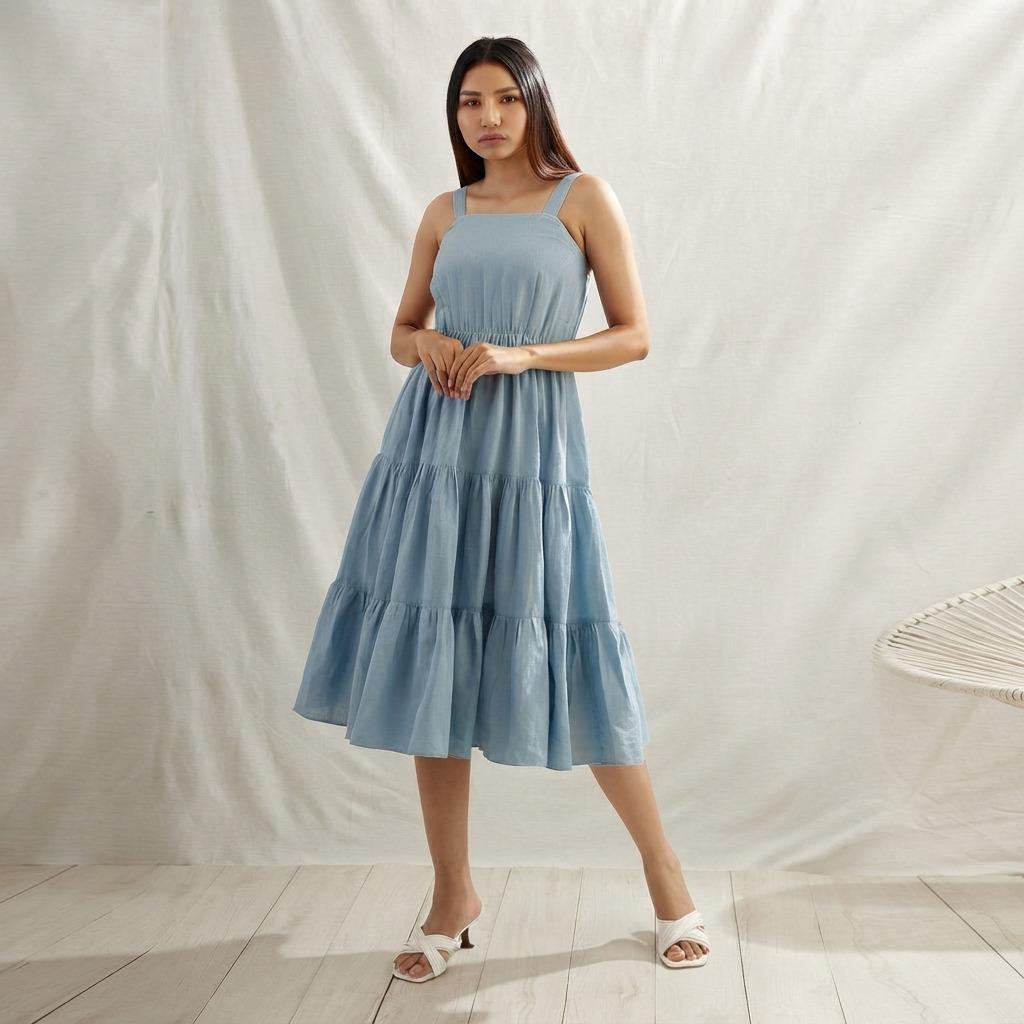 Casual Long Dress Women Floral Print Square Neck A-line Linen Summer Dress