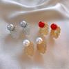 Cute Female White Red Pearl Gold Color Stud Earrings Vintage Bridal Wedding Jewelry For Women